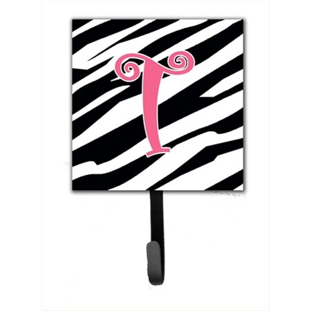 Carolines Treasures 4.25 x 6 in. Letter T Initial Monogram Zebra Stripe and Pink Leash Or Key Hook CJ1037-TSH4